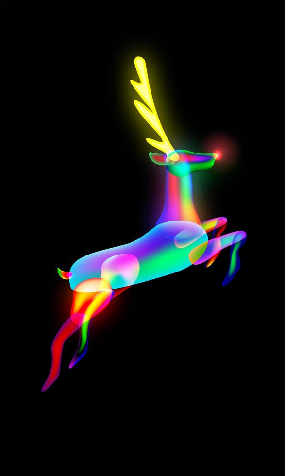 Vibrant, glowing, illuminated, neon colorful reindeer vector