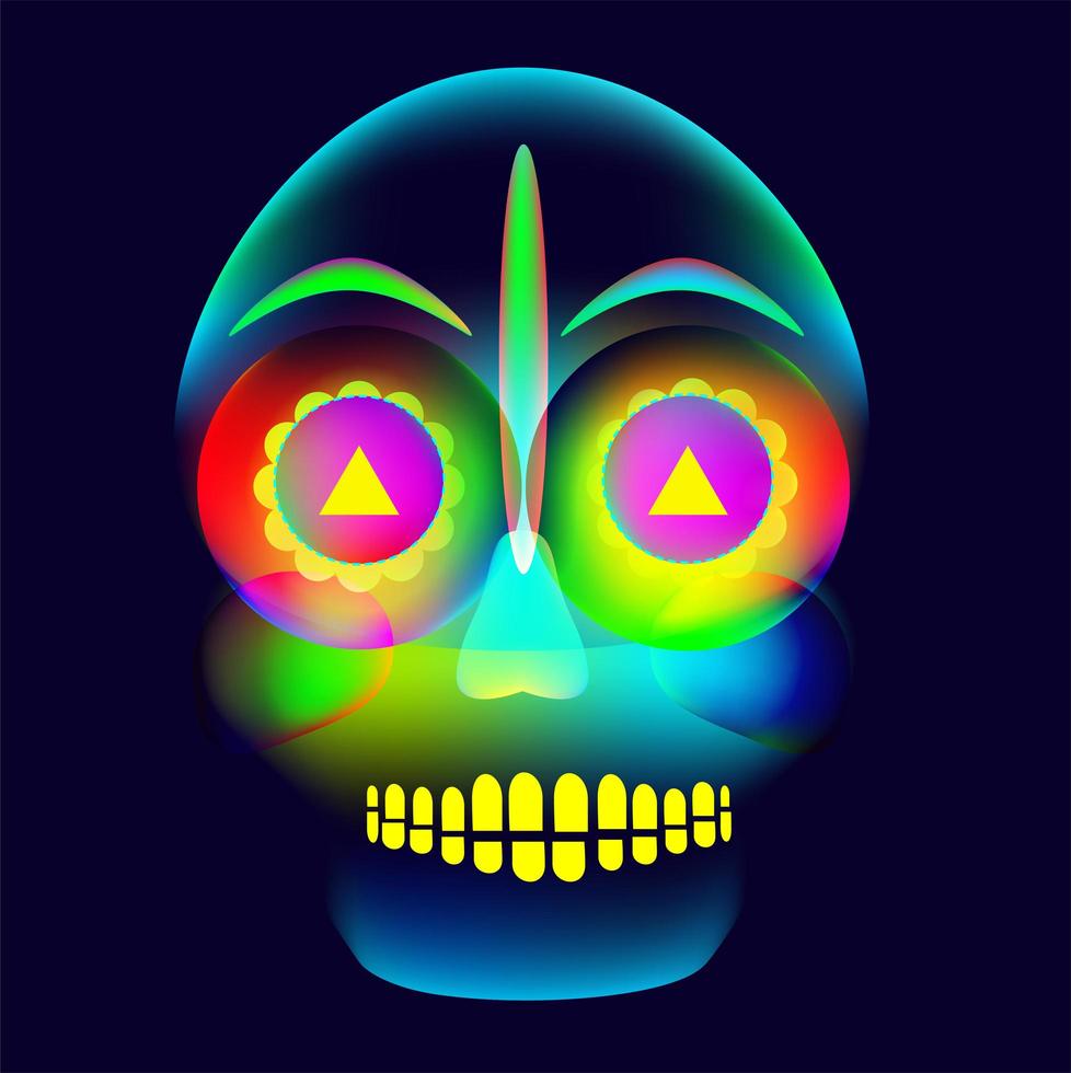 Vibrant, glowing, neon style, colorful halloween skull  vector