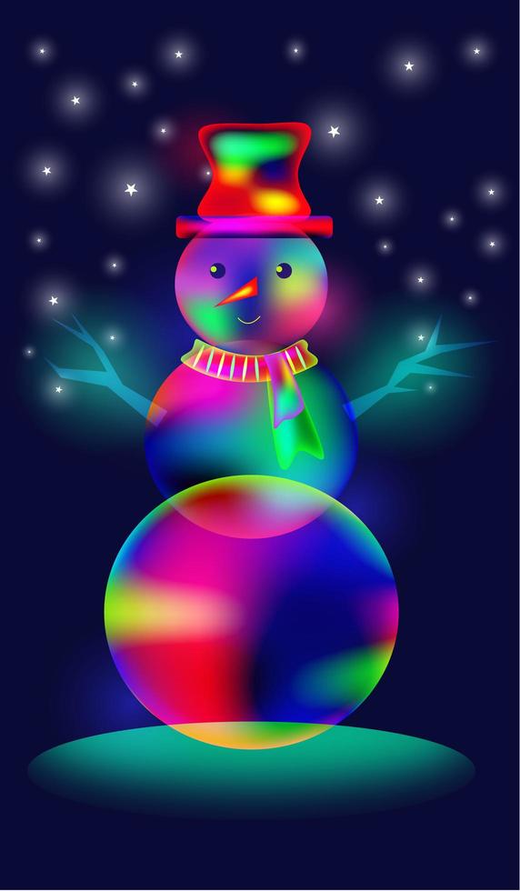 Vibrant, glowing, illuminated, neon colorful snowman  vector