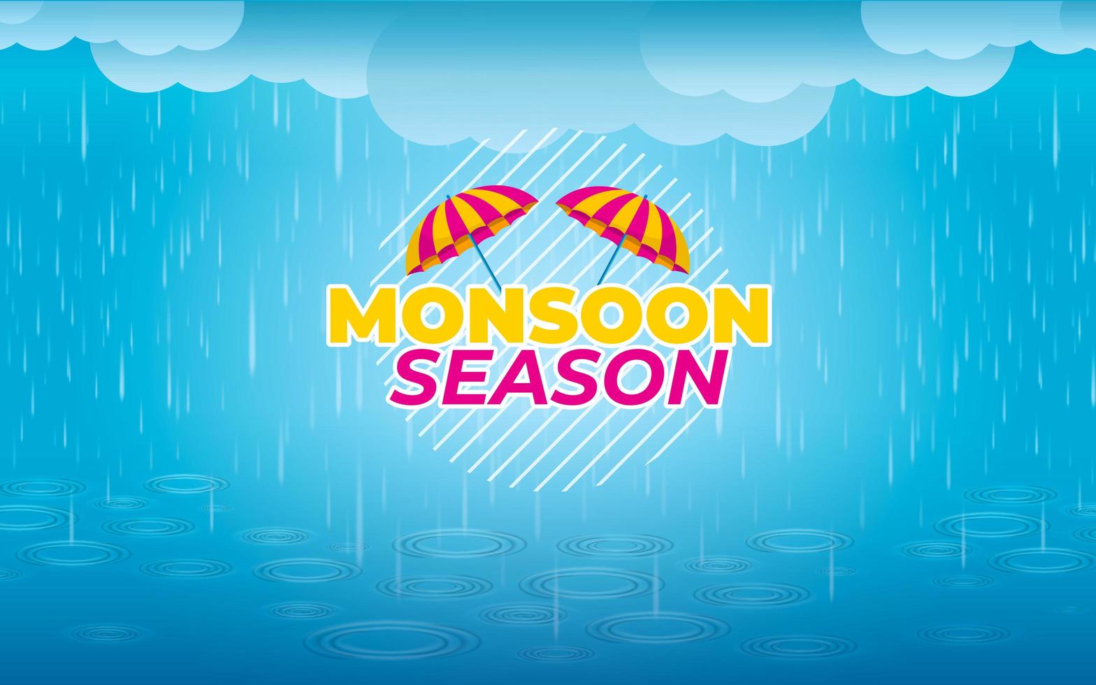 Monsoon Season with Umbrellas and Rain vector