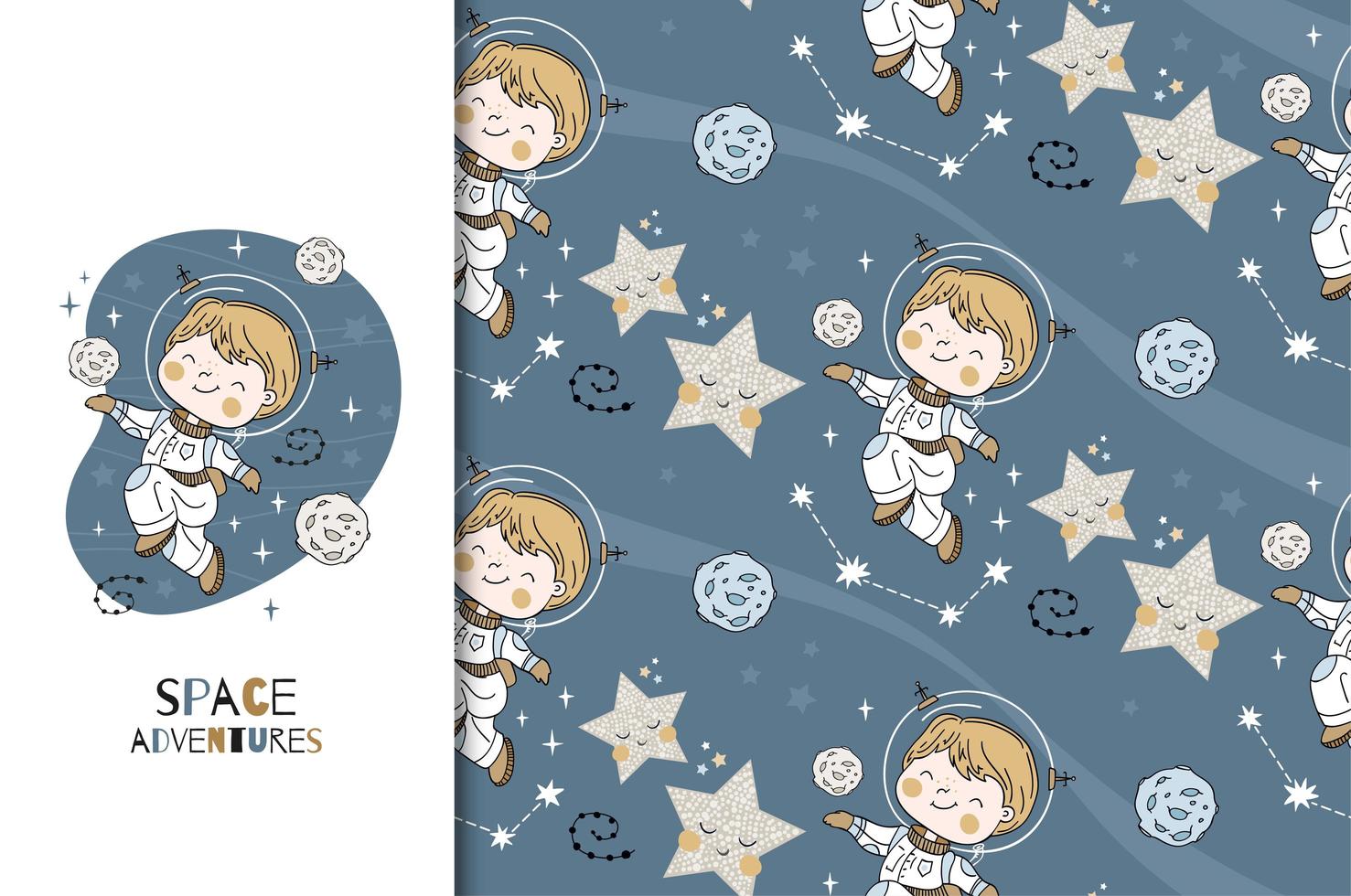 Little space researcher and seamless pattern vector