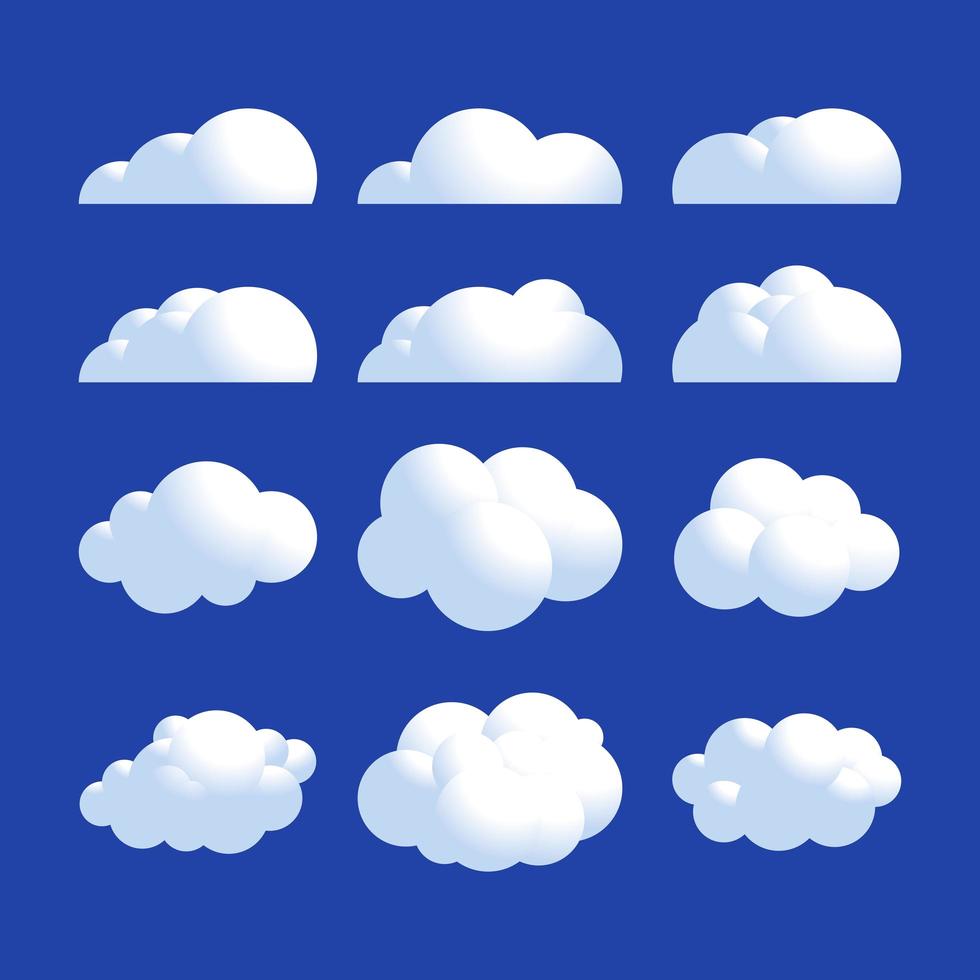 Fluffy realistic cloud icon set vector