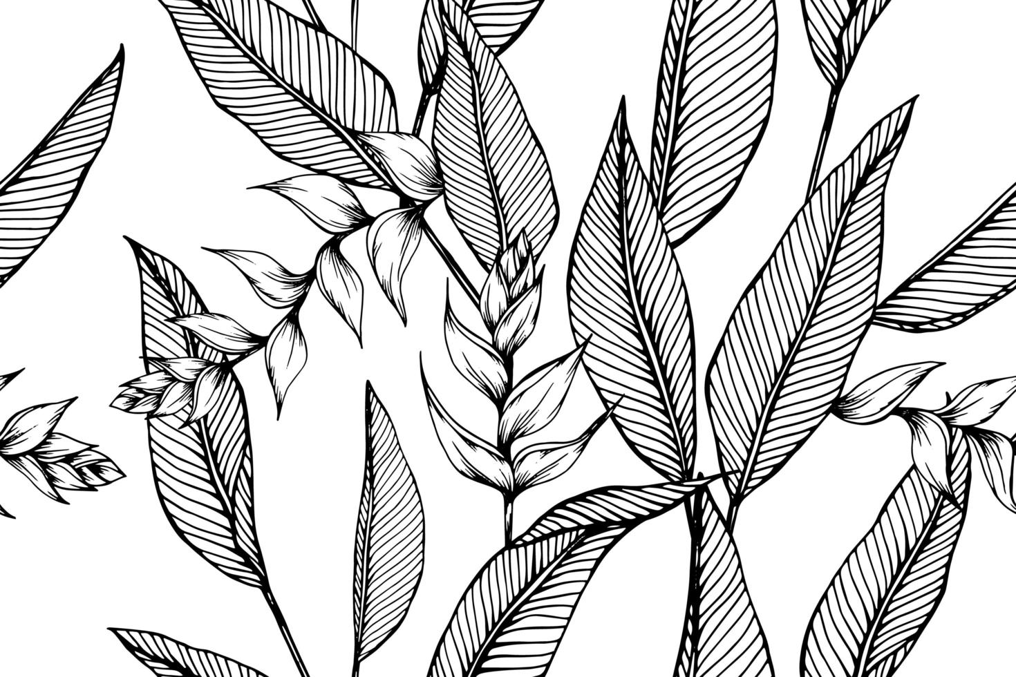 Seamless pattern with hand drawn Heliconia flower and leaves vector