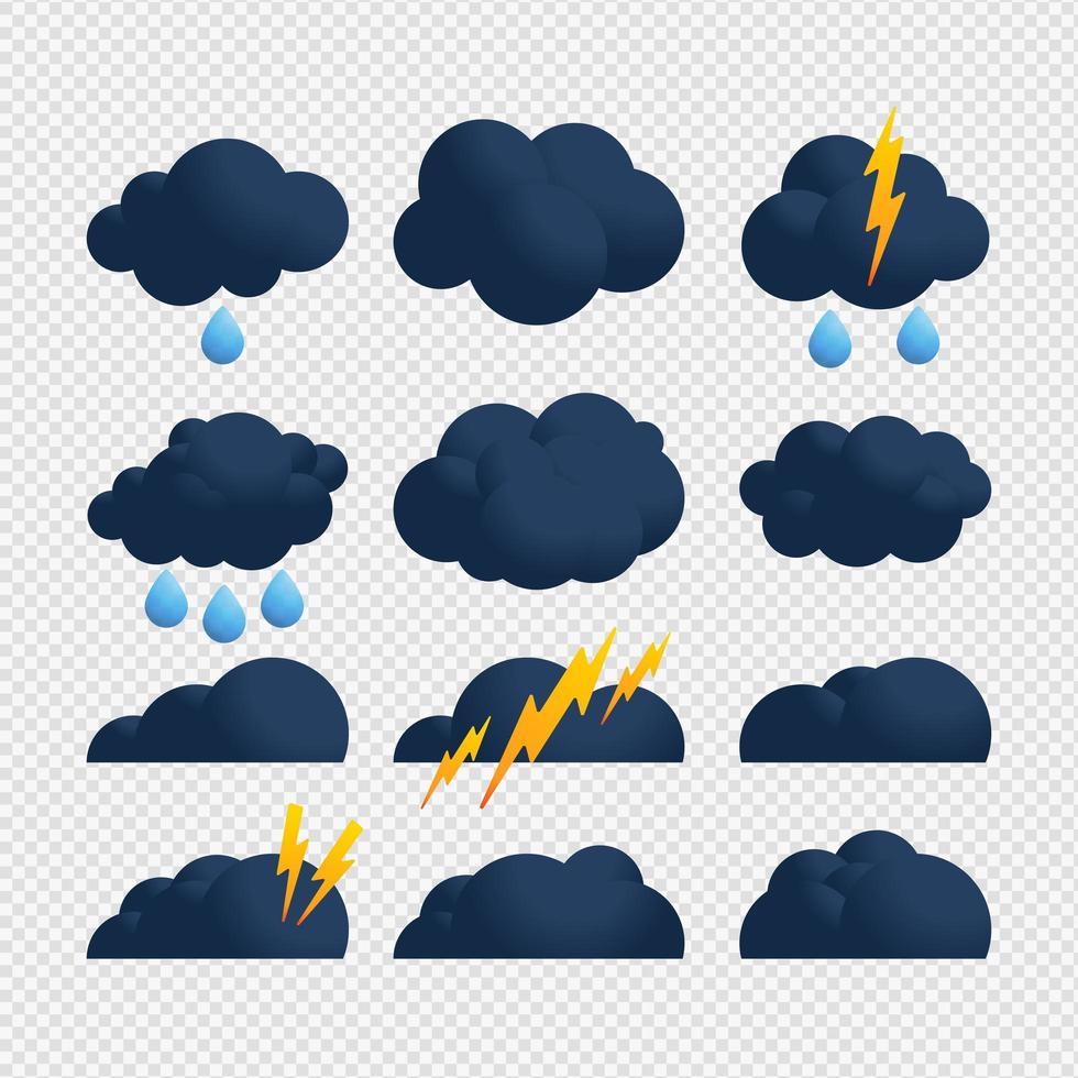 conjunto de iconos de nube y perno de tormenta azul vector