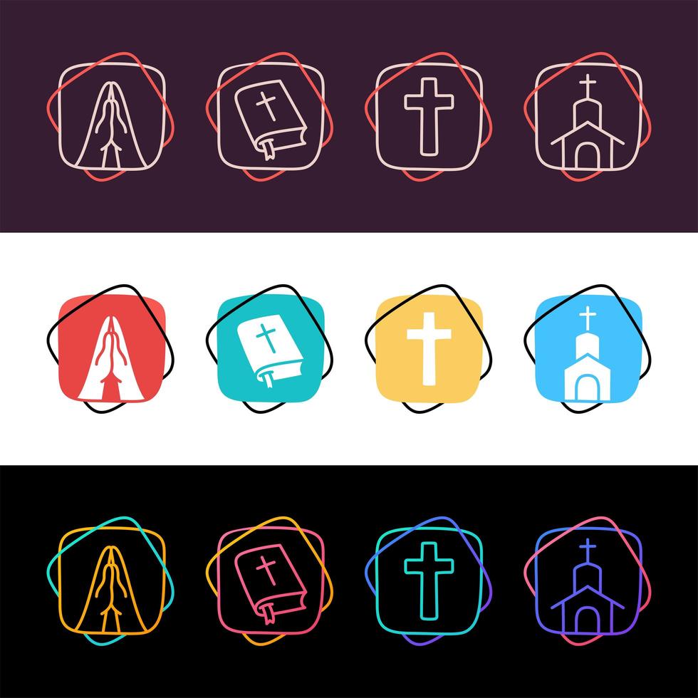 Set of simple colorful religious icons vector