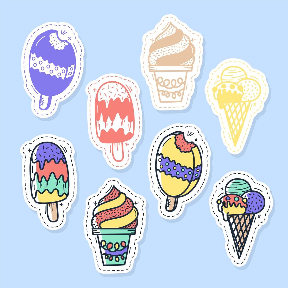 conjunto de lindas pegatinas de helado vector