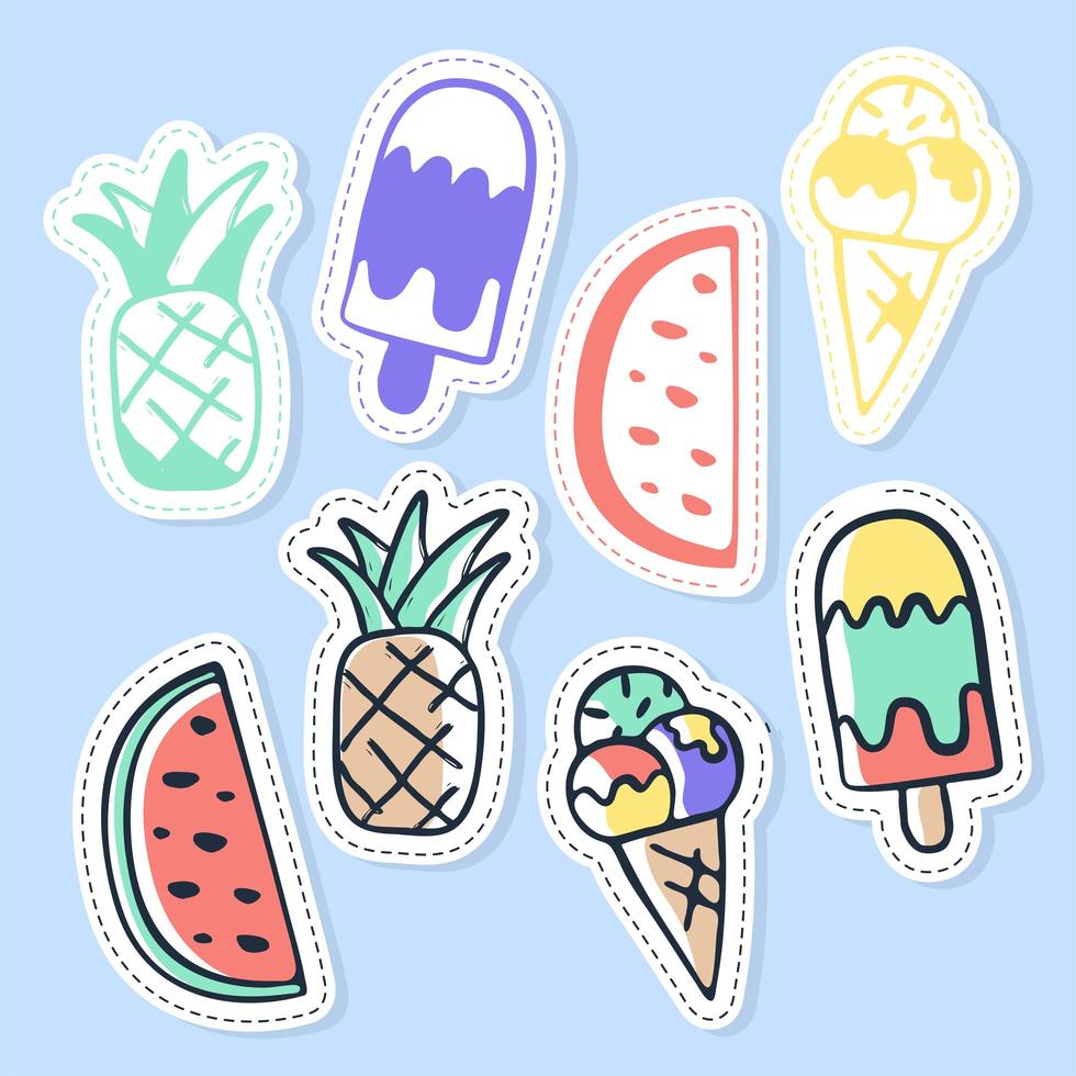 Set of ice cream and fruit stickers vector