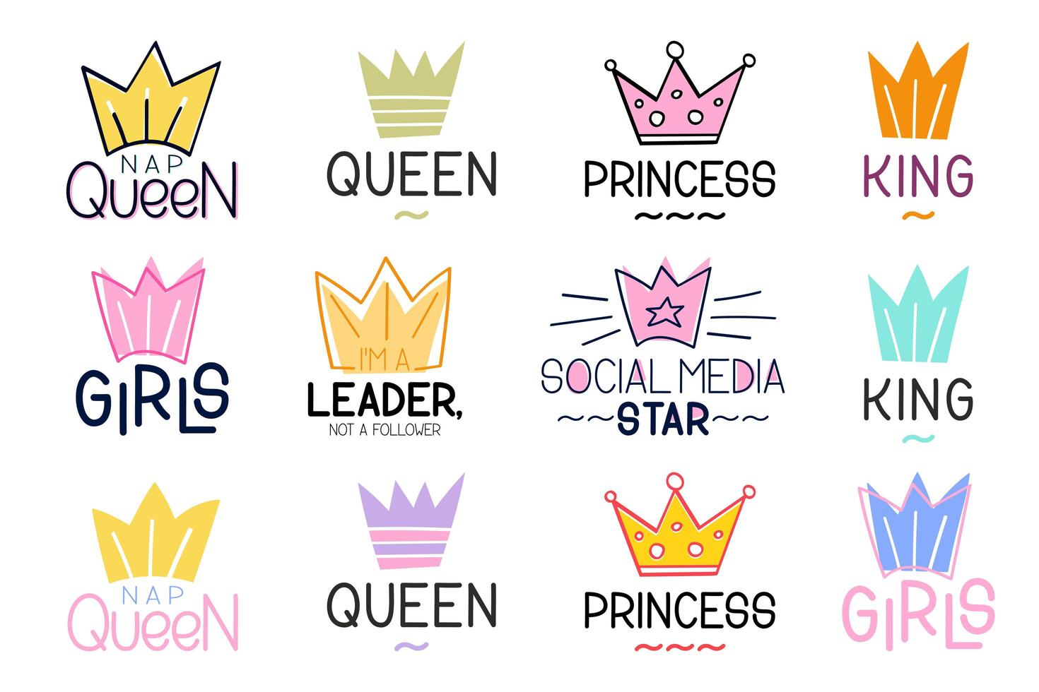 Set Of Crown And Lettering vector