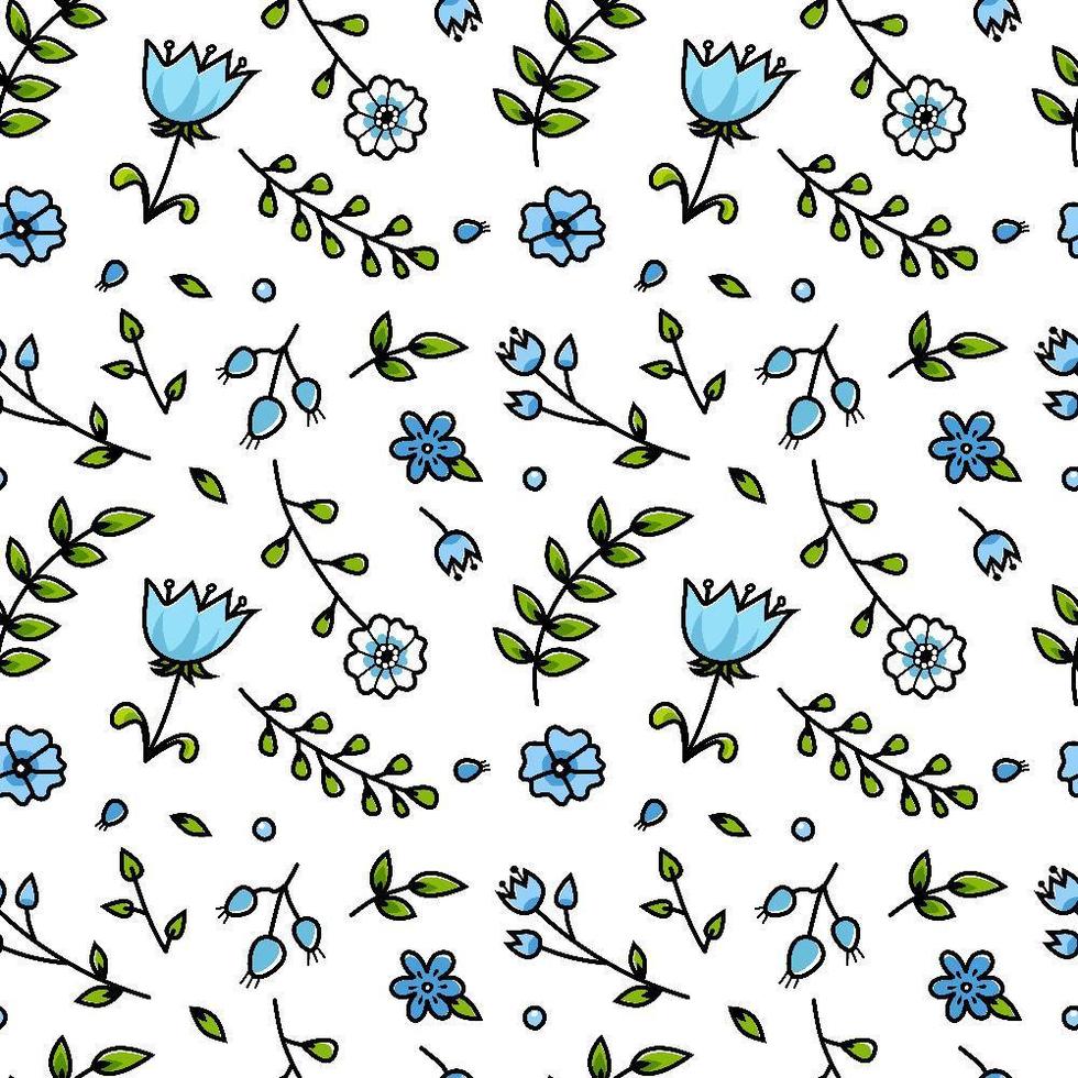 Lovely Blue Flower Cartoon Seamless Pattern vector