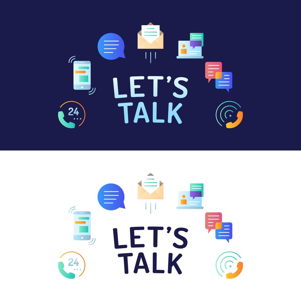 Let's talk typography with colorful round communication icons vector