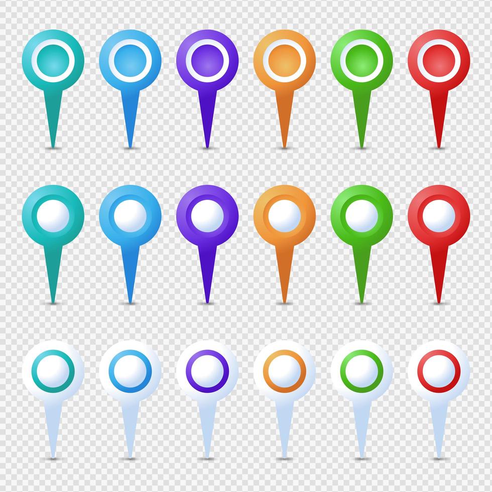 Colorful isolated circle and point location pin set vector