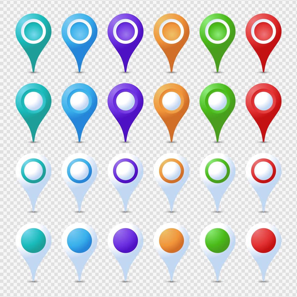 Colorful isolated pointed circle location pin set vector