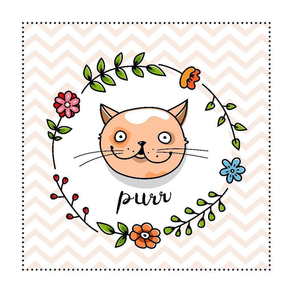 Cute Cat Portrait In A Floral Frame vector