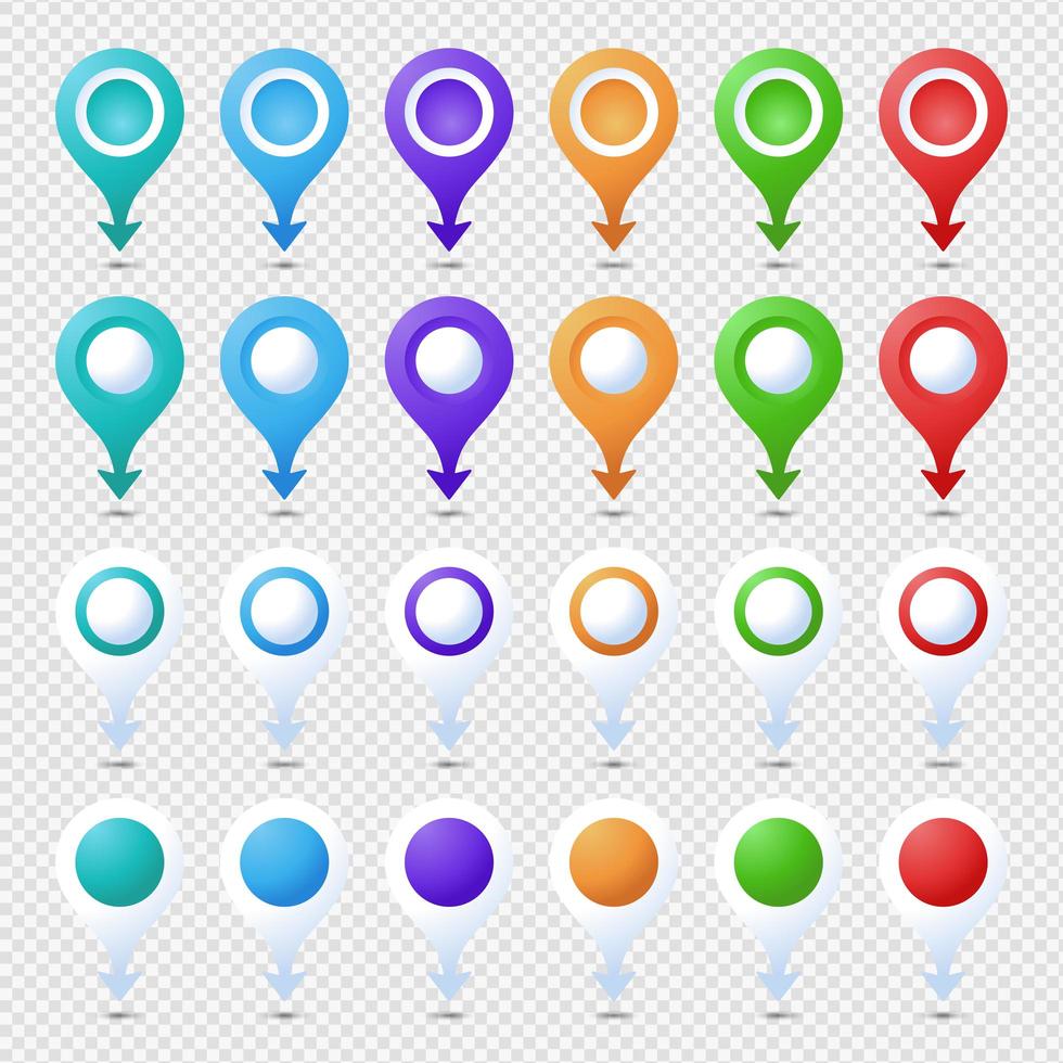 Colorful isolated circle and arrow location pin set vector