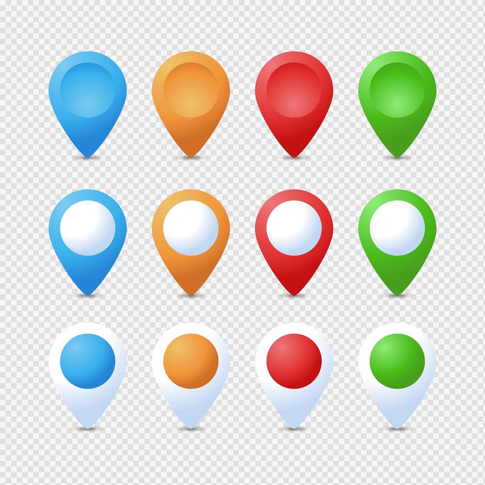 Colorful isolated drop shaped map pointer pin set vector