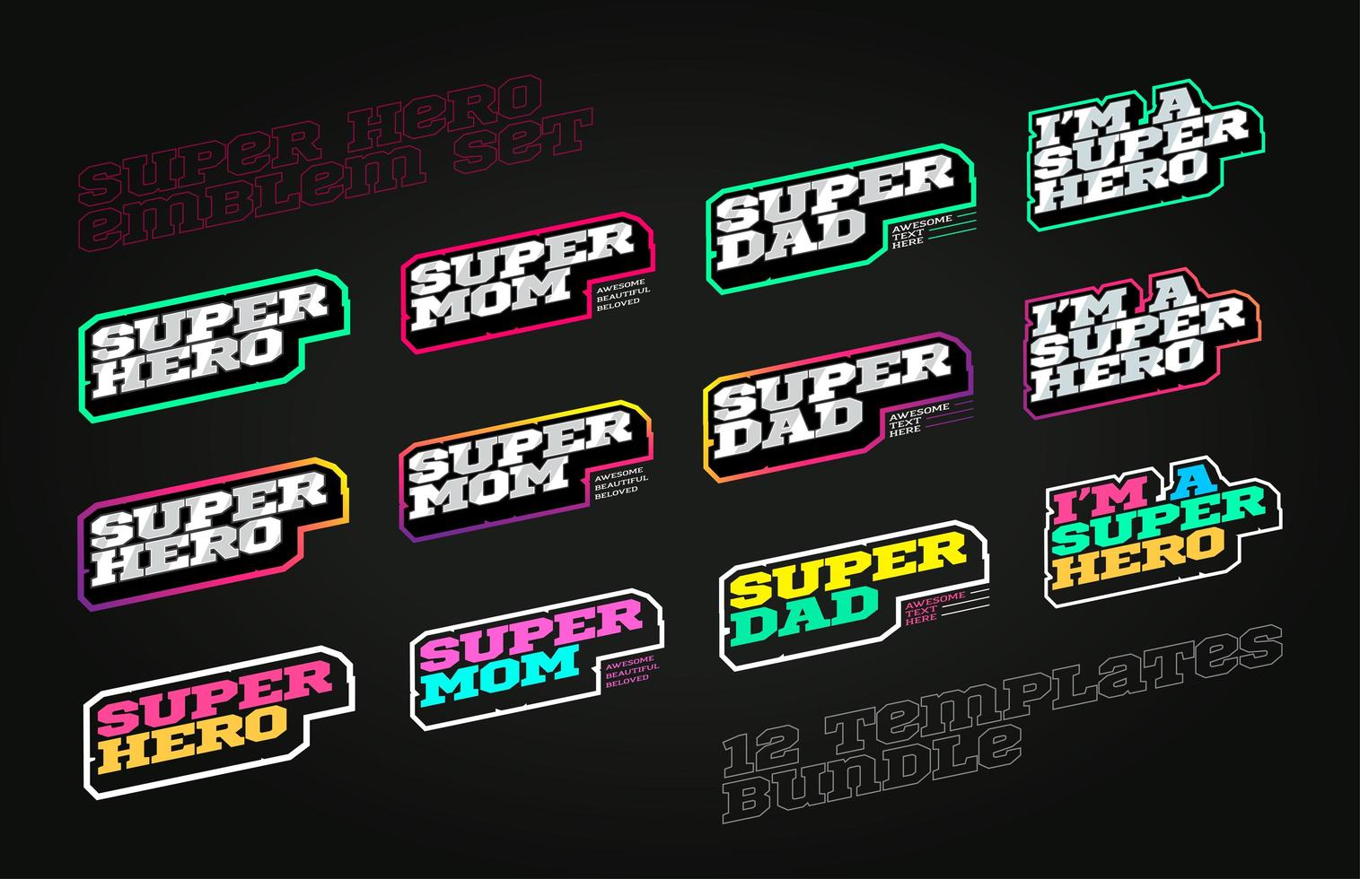 estilo retro super hero sport logo set vector