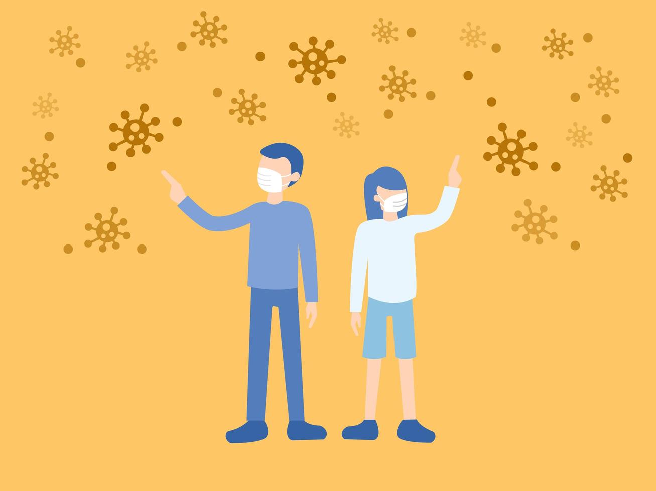 Masked man an woman among viruses vector