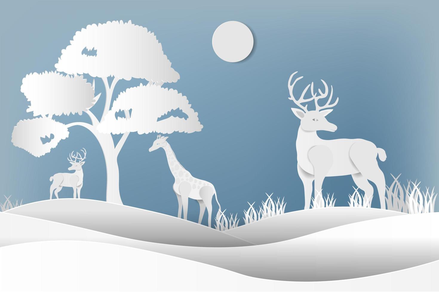 Deer and giraffe in the forest vector