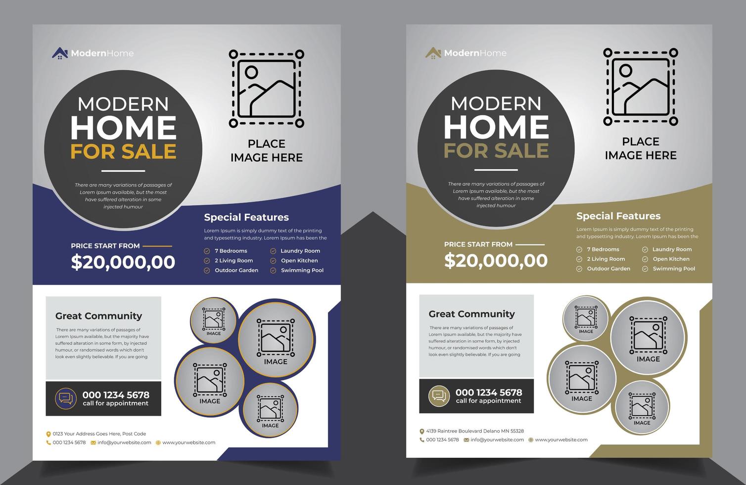 Real Estate Flyers in Purple and Clay Color vector