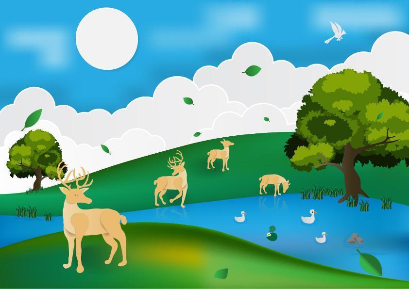 Deer in the forest with good weather vector