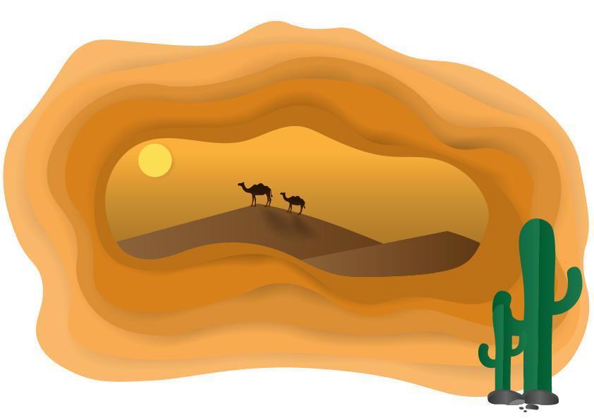 Camel walking in the desert with sunset vector