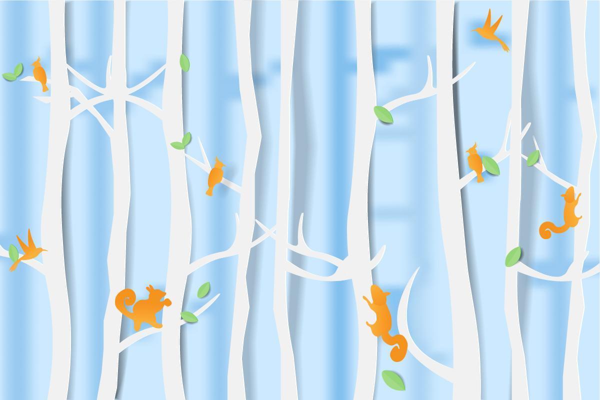 Birds with squirrel in forest vector