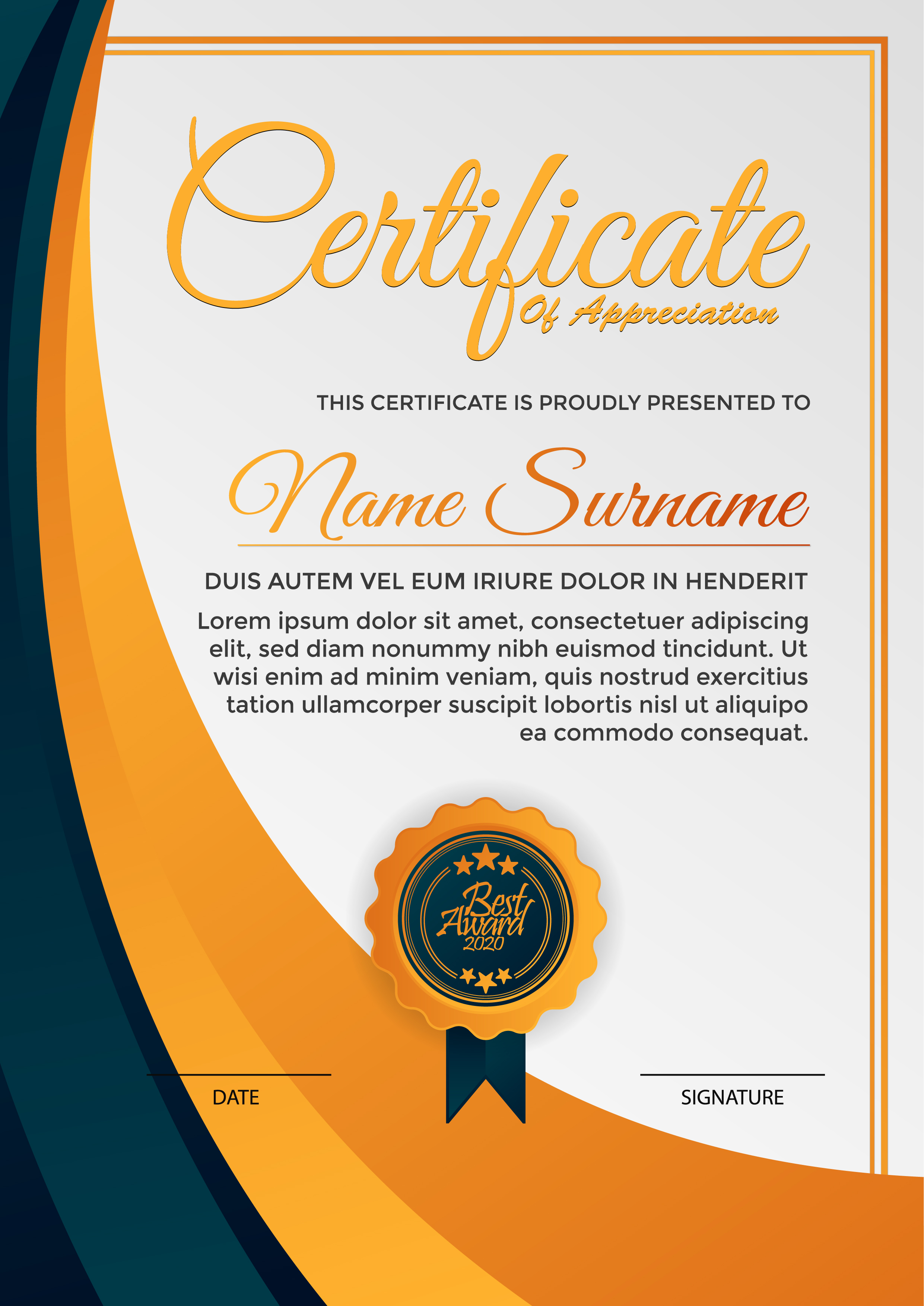 Download Orange, Blue Certificate of Appreciation - Download Free Vectors, Clipart Graphics & Vector Art