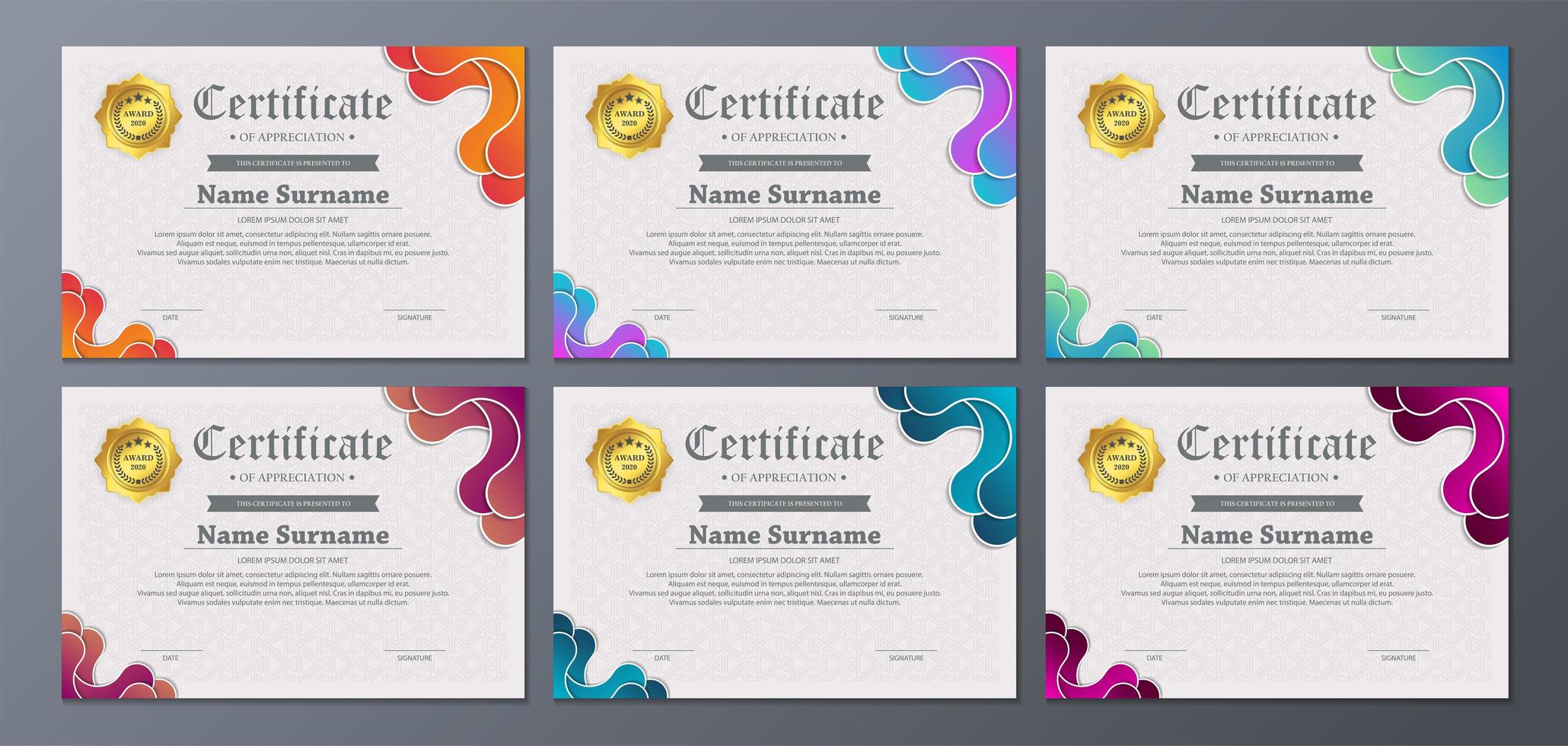 Modern Gradient Abstract Shape Certificate of Achievement Set vector