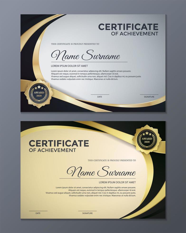 Gold Metallic Certificate of Achievement Set vector