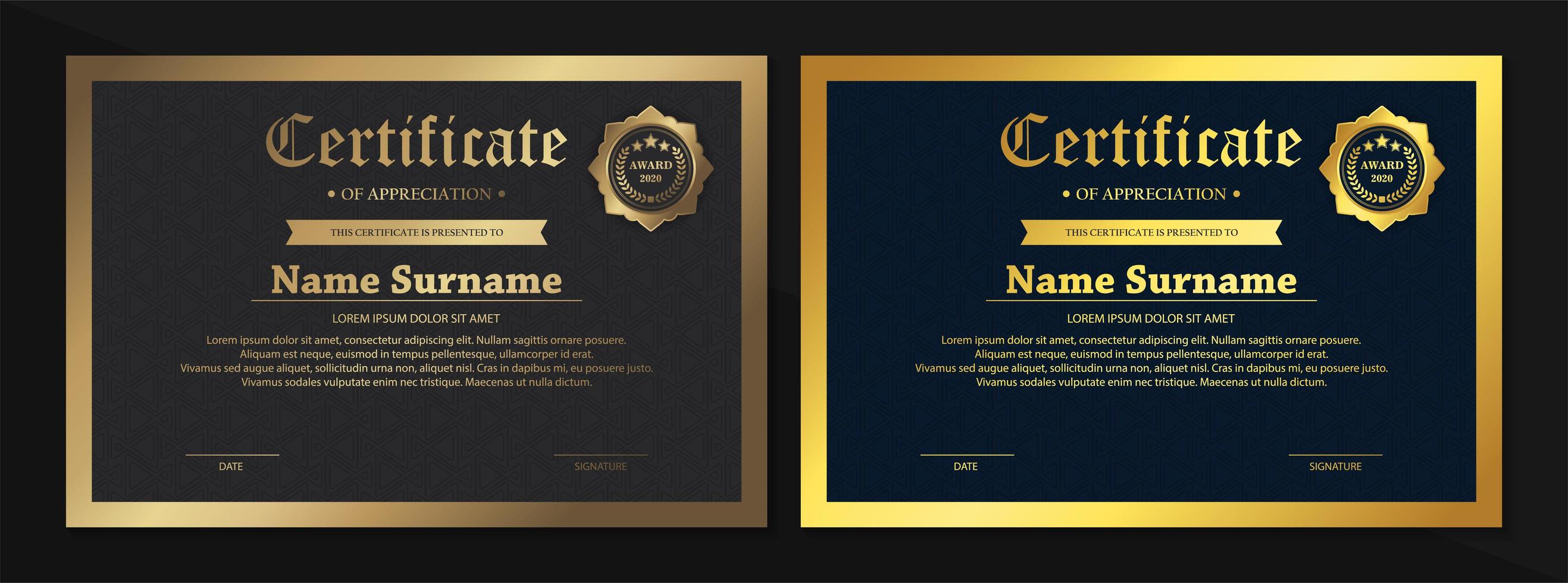 plantillas de certificado negro, dorado y bronce vector