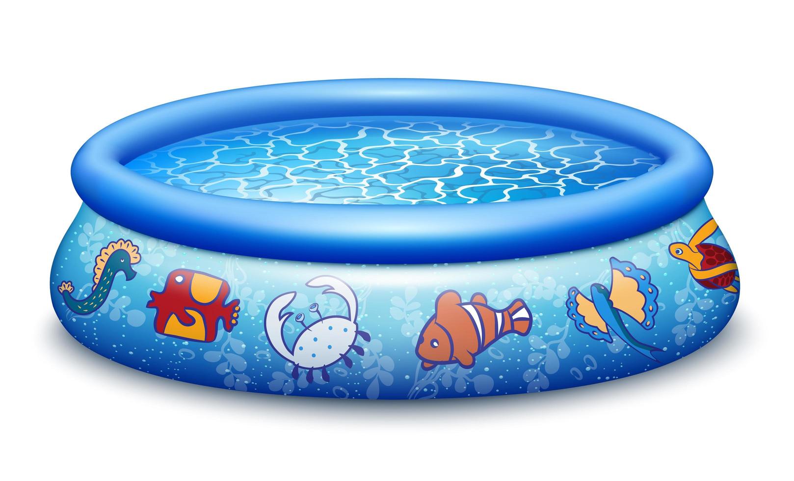 piscina inflable azul realista con diseño de animales marinos vector