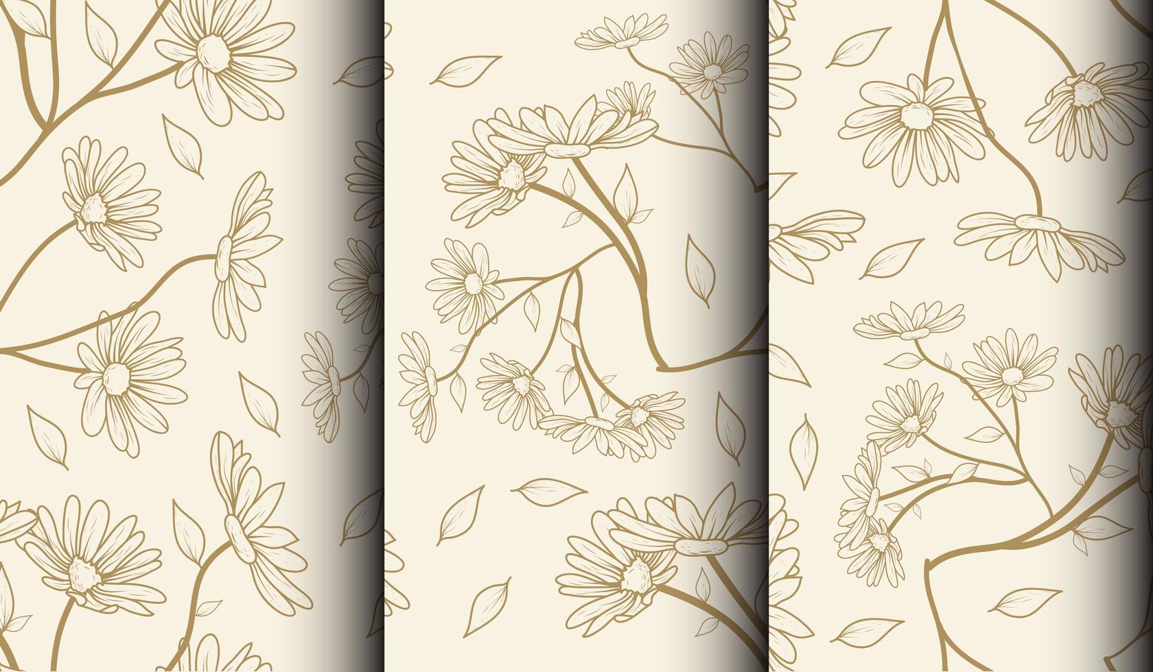 Set of beige flower patterns vector