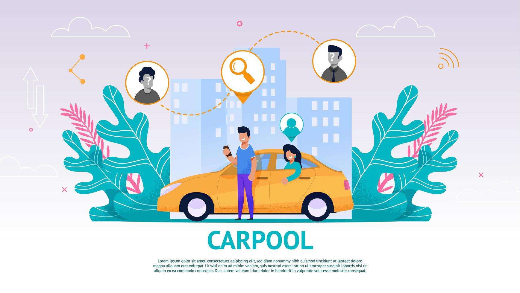 Guy and Girl in Yellow Car, Carpool vector