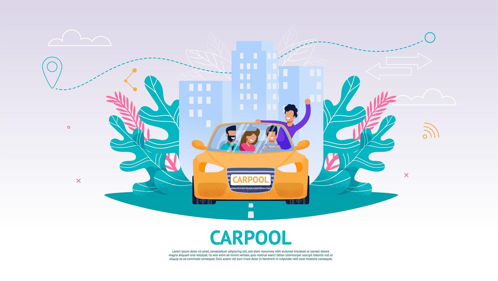 Happy Company People in Car, Carpool vector