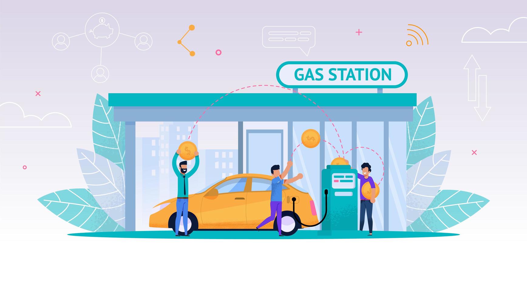 People Refueling Car at Gas Station vector