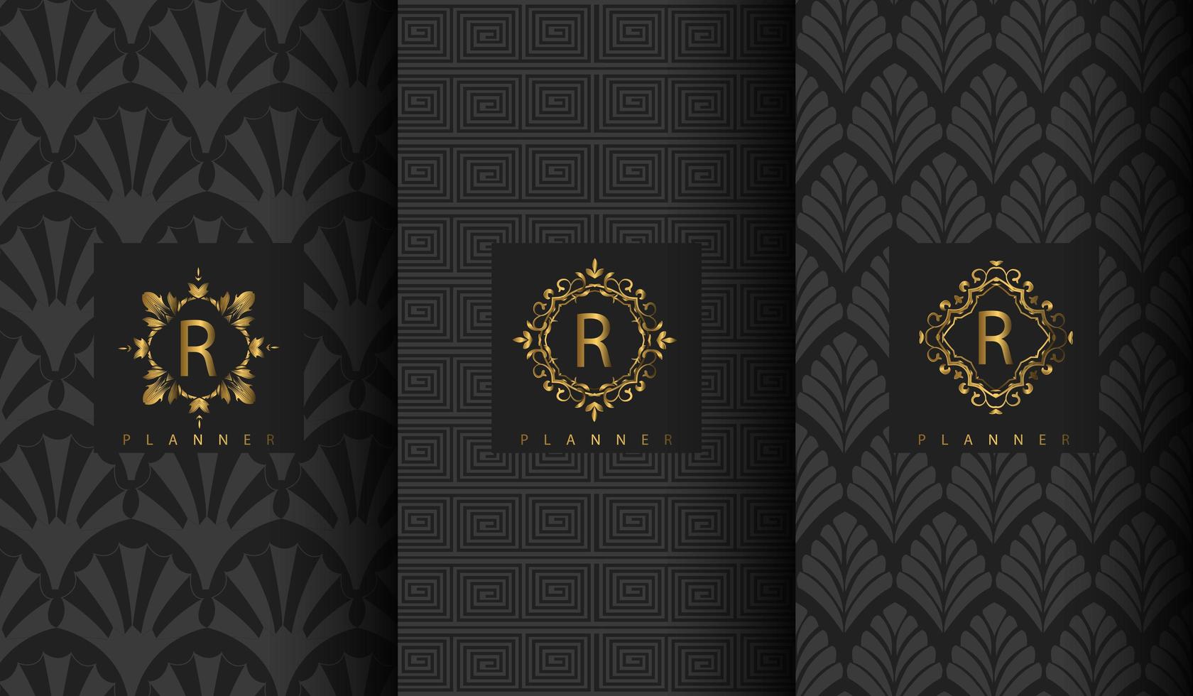 Dark gray luxury pattern set vector