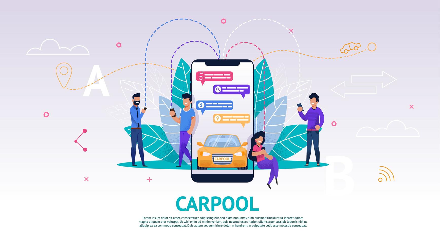 Carpool Mobile Application on Phone Screen vector