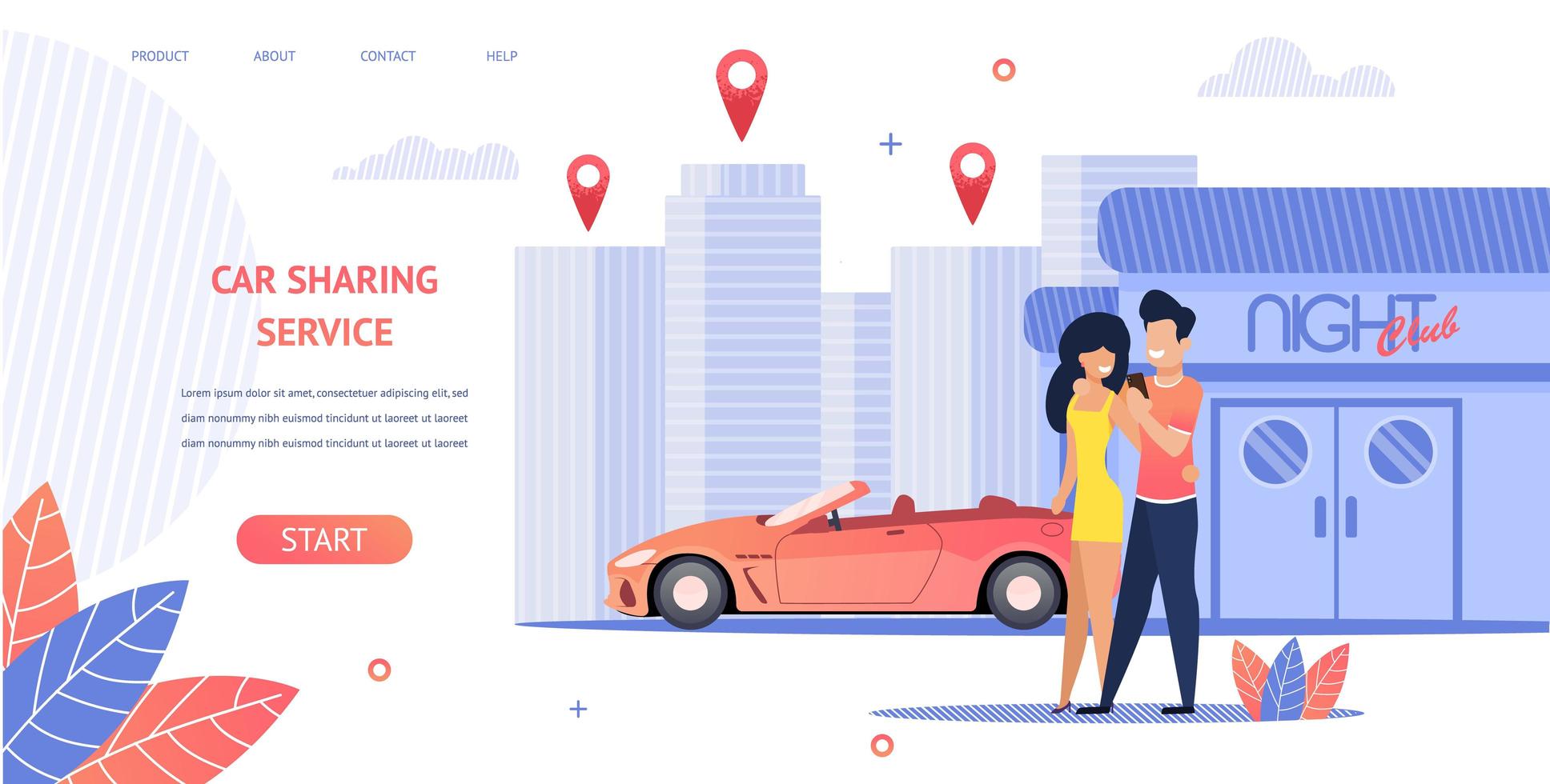 Loving Couple Rent Cabrio Car Banner vector