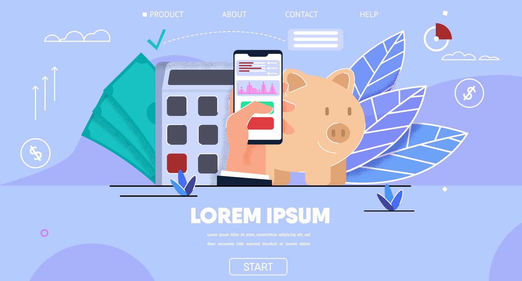 Landing Page Flat Mockup for Business, Bank App vector