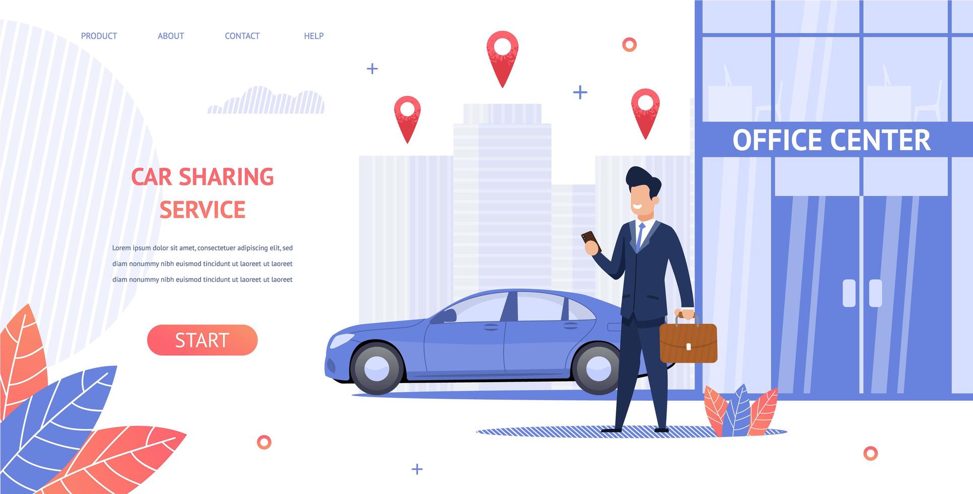Man Renting Car to Office Center Banner vector