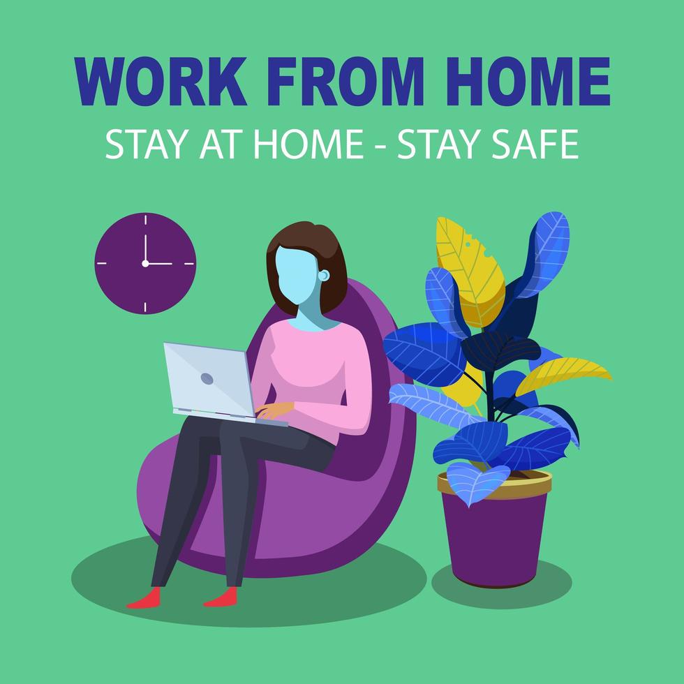 Girl In Chair Works From Home vector