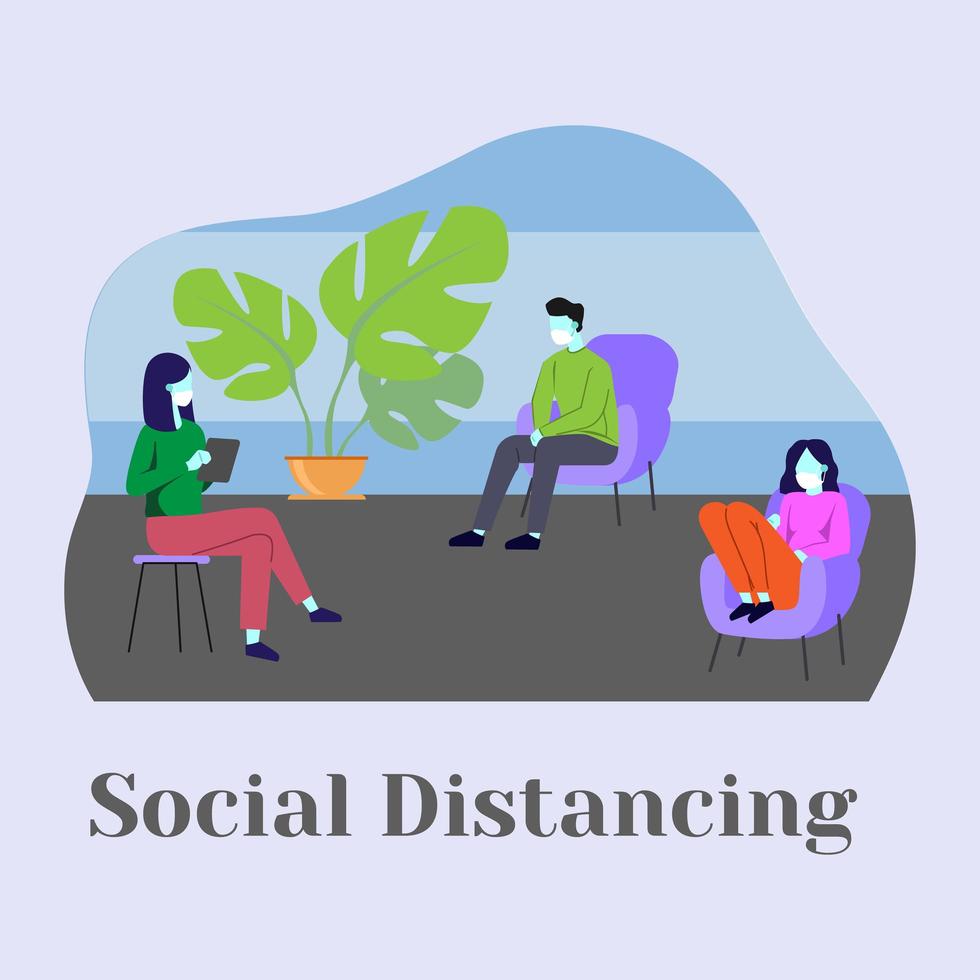 Three People Social Distancing vector