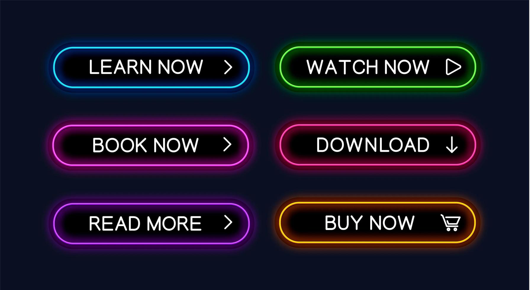 Set of neon outlined web buttons vector