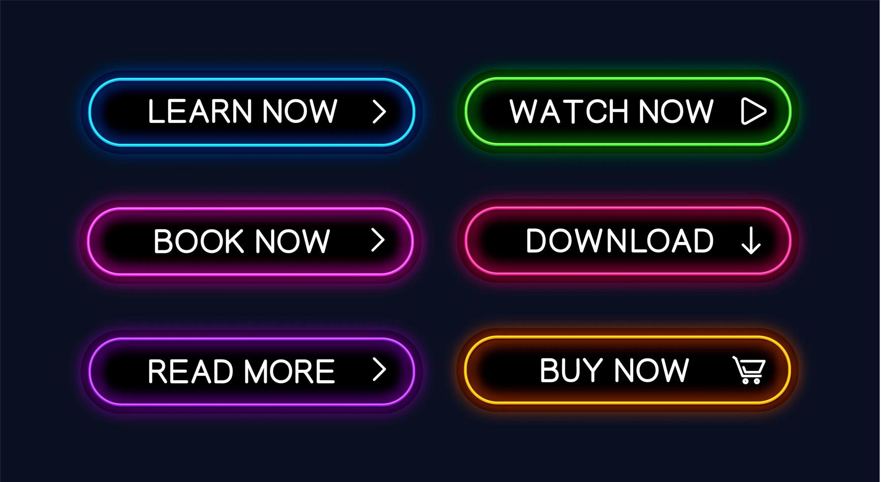 Set of neon outlined web buttons vector