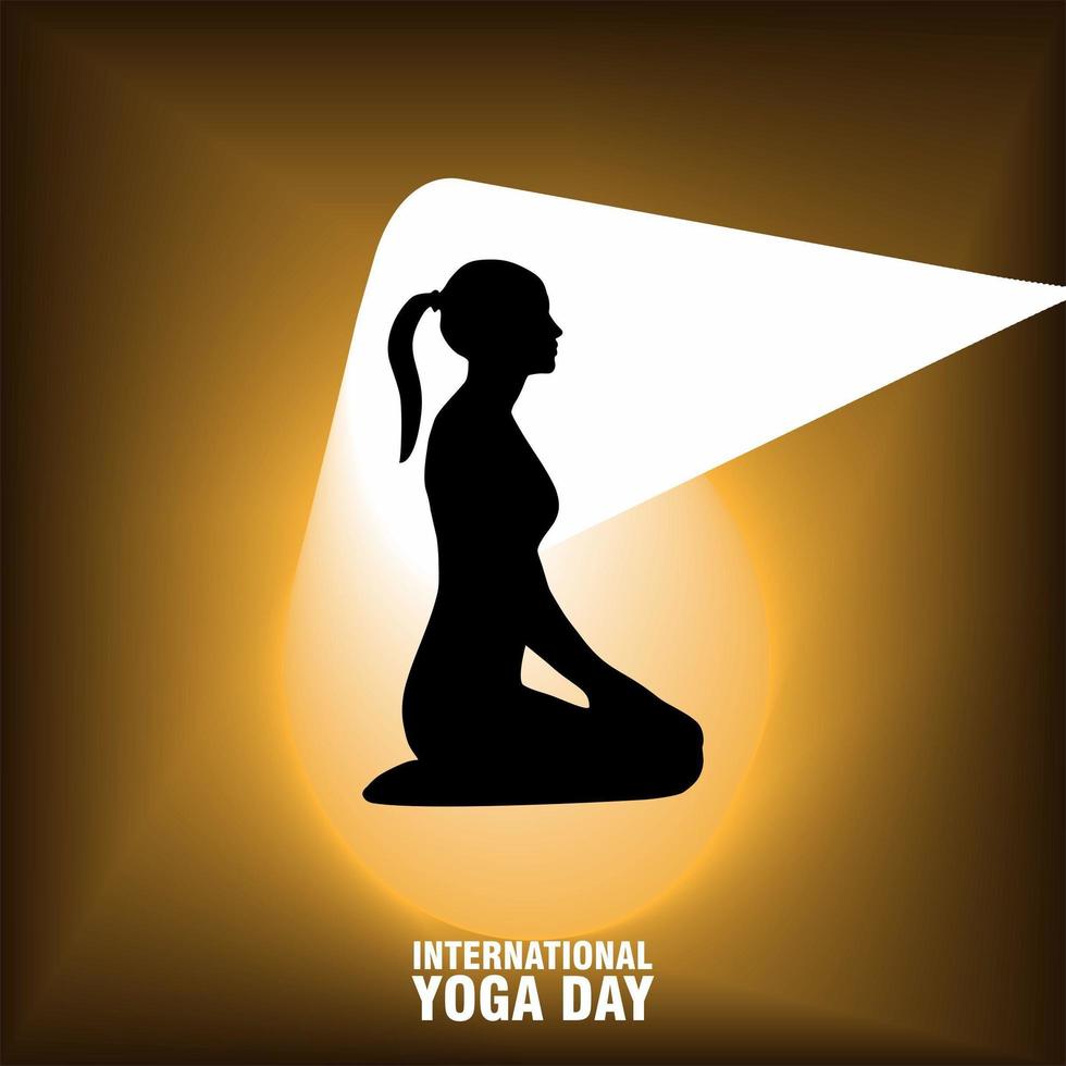 Cartel del día internacional del yoga con silueta de mujer vector