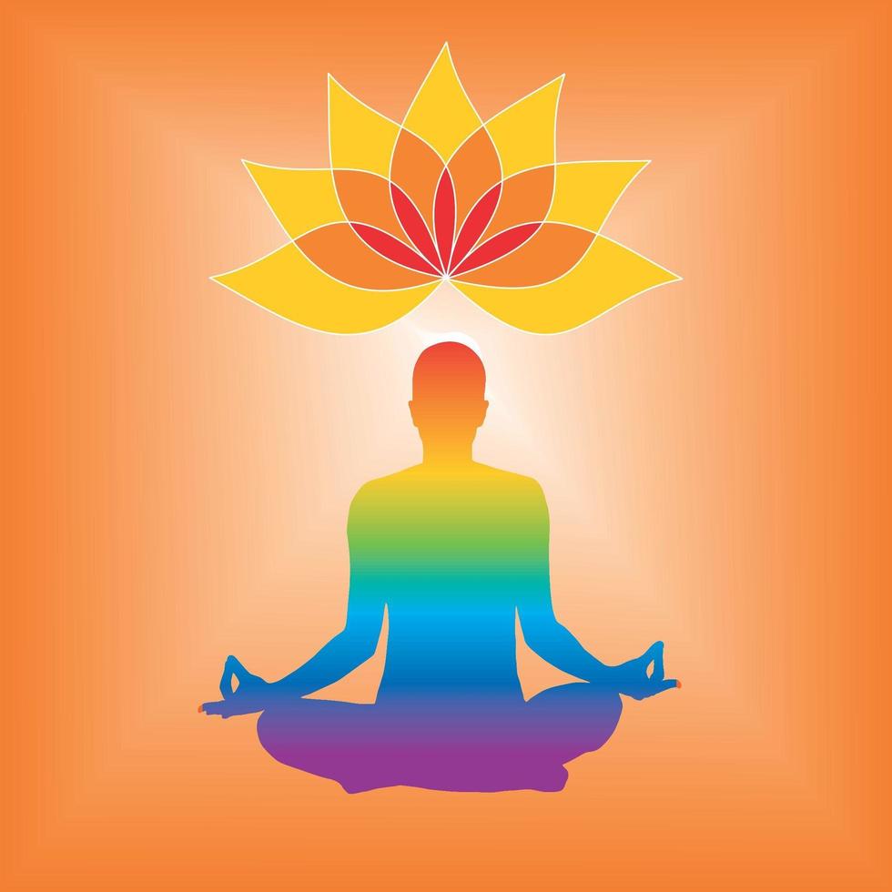 Cartel del día internacional del yoga con el tema del color del arco iris vector
