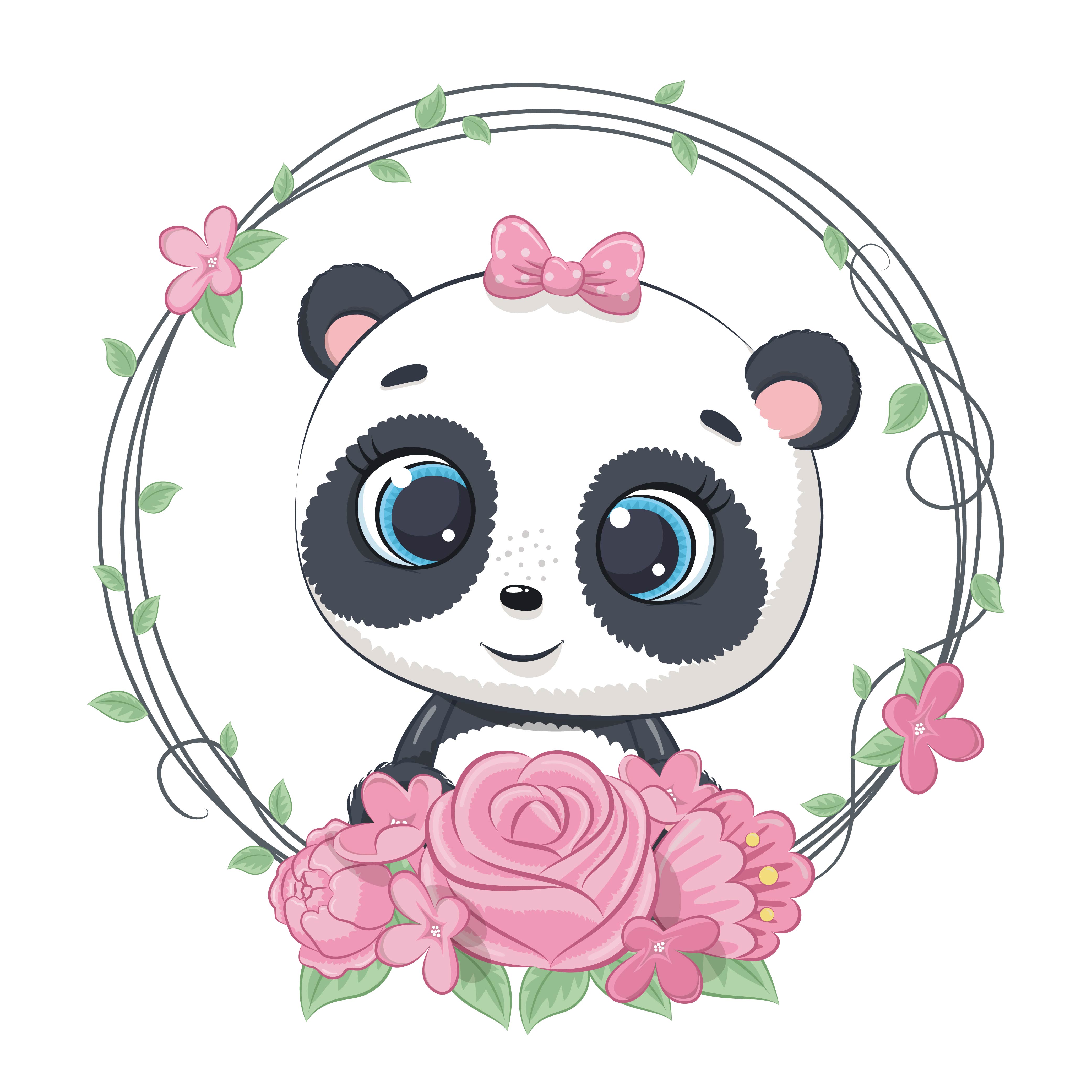 Download Cute summer baby panda with flower wreath. - Download Free ...