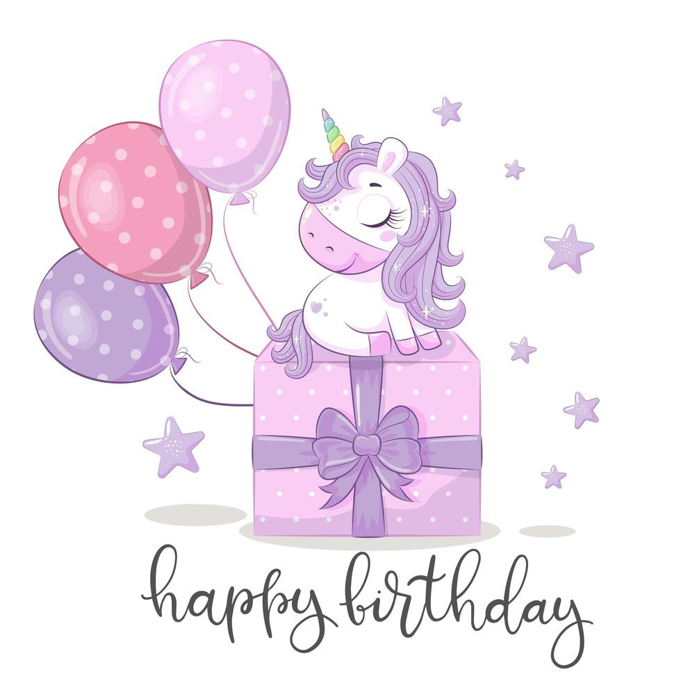 tarjeta de felicitación con unicornio vector