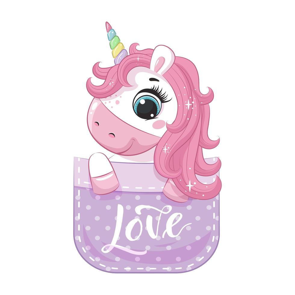 Cute magical unicorn in pocket. vector