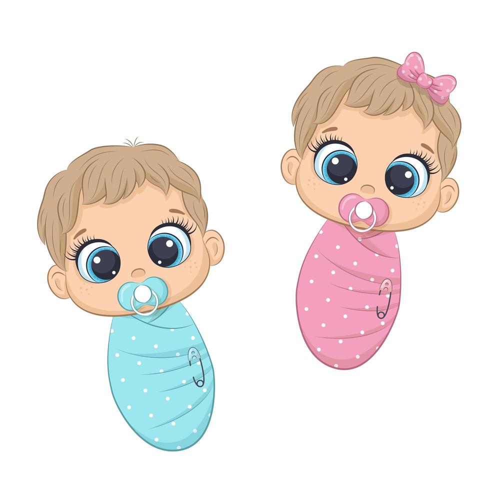 Cute newborn girl and boy vector